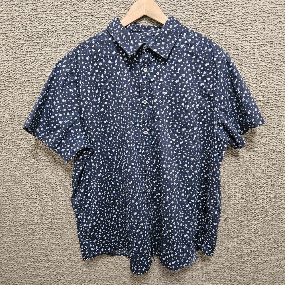 GEORGE Men's Button Up Shirt Floral Short Sleeve Blue Size 3XL